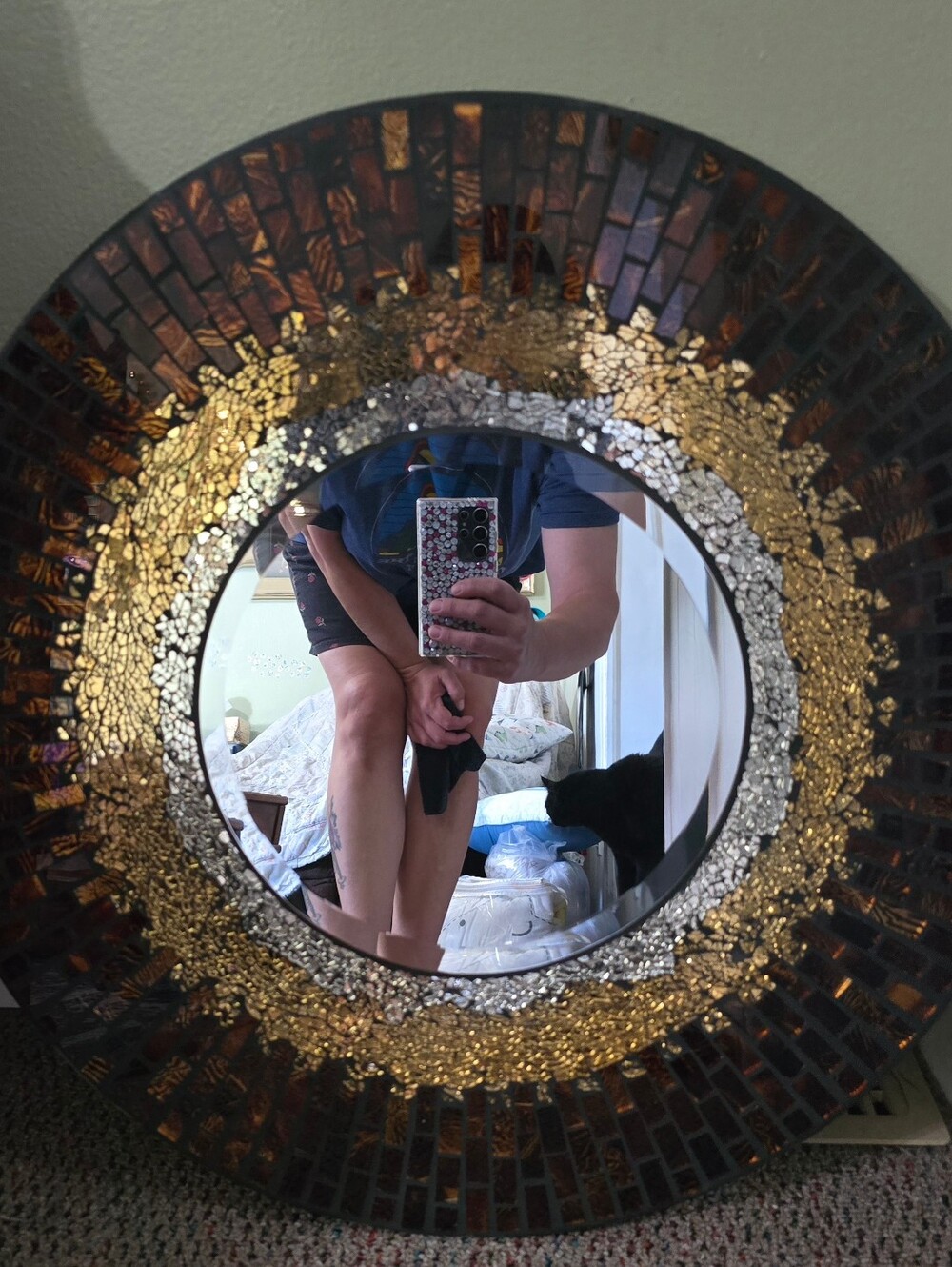 Lulu Design Handmade Baltic Amber Mosaic Wall Decor 11.5" Mirror 23.5" Diameter